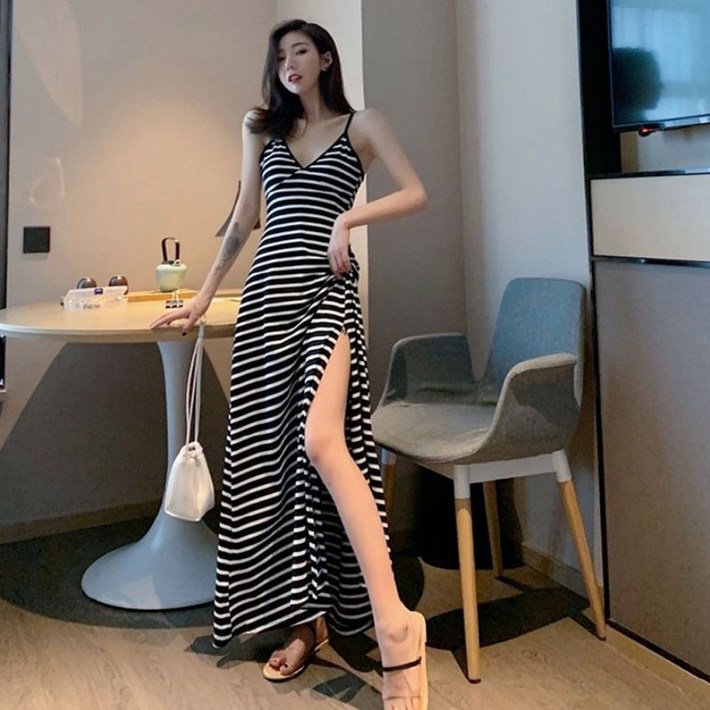 시원한 여름 무드 여성용 휴양 롱 드레스 하객룩