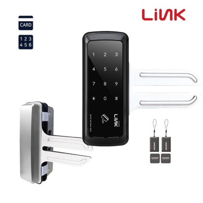 유니코하이테크 링크 유리문도어락 글라스2 LG300S 양문형   카드키4개  셀프설치