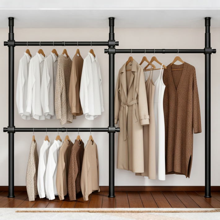 32mm 와이드 기둥식 3단행거 설치형 튼튼한 옷걸이