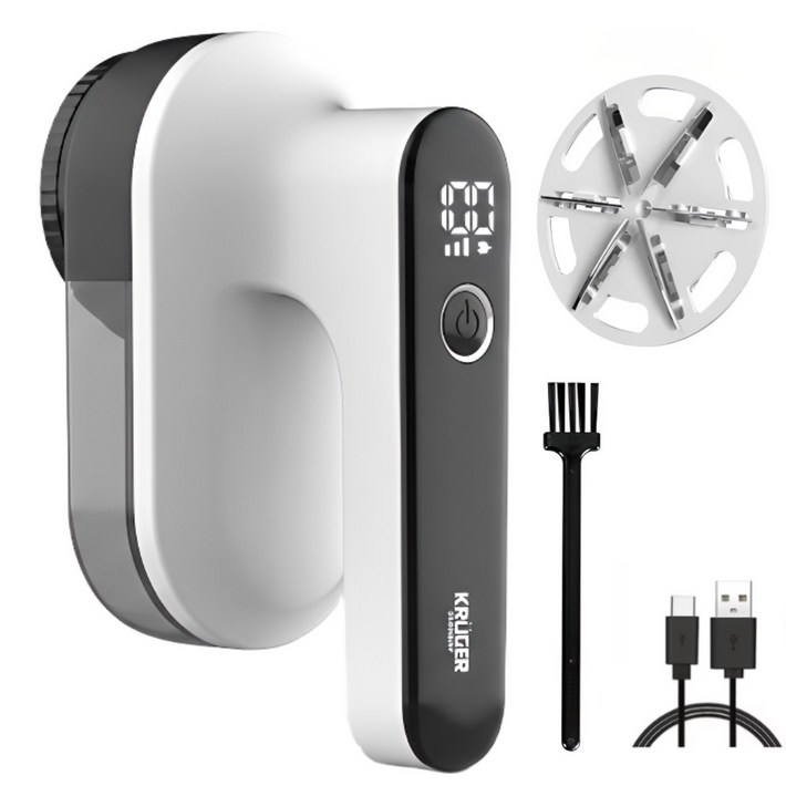 크루거 보풀제거기 세탁소용 6중 충전식 대용량 LED, 프리미엄 화이트블랙, KRLR1329