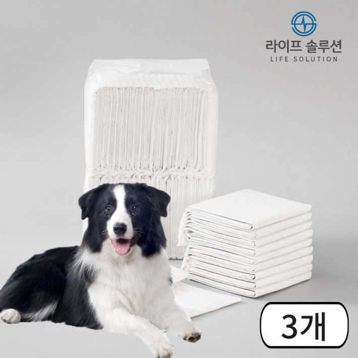 라이프솔루션 애완동물 강아지 배변패드 반려동물 중형 무향 45 x 60cm, 3개, 50개입 라이프솔루션 애완동물 강아지 배변패드 반려동물 중형 무향 45 x 60cm, 3개, 50개입