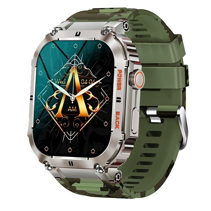 RichMagic K57PRO 1.96인치 아웃도어 방진 스마트워치 블루투스통화 음성비서 GPS IP68 방수 스포츠워치 49mm, 녹색, 49cm, GPS  블루투스