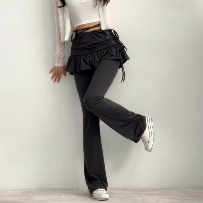 학다리 스판 리본 셔링 프릴 랩스커트 레깅스 부츠컷팬츠2color -입꼬(상표권저작권)