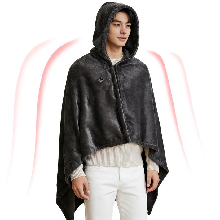 스마일 9구역 발열 USB 전기 무릎 온열담요 무선 3단계 온도조절 망토 후드 극세사 캠핑용 휴대용1m연장선,15085cm