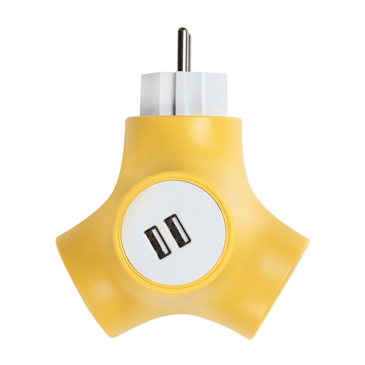 파워존 테트라포드 디자인 멀티탭 2구 USB 옐로우