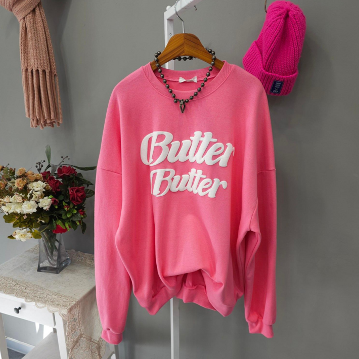 버터발포 여성 오버핏 라운드넥 면혼방 긴팔 맨투맨