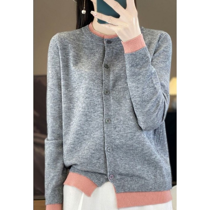 오빵 여성용 부드러운 가을 가디건 데일리 배색 니트 겨울카디건
