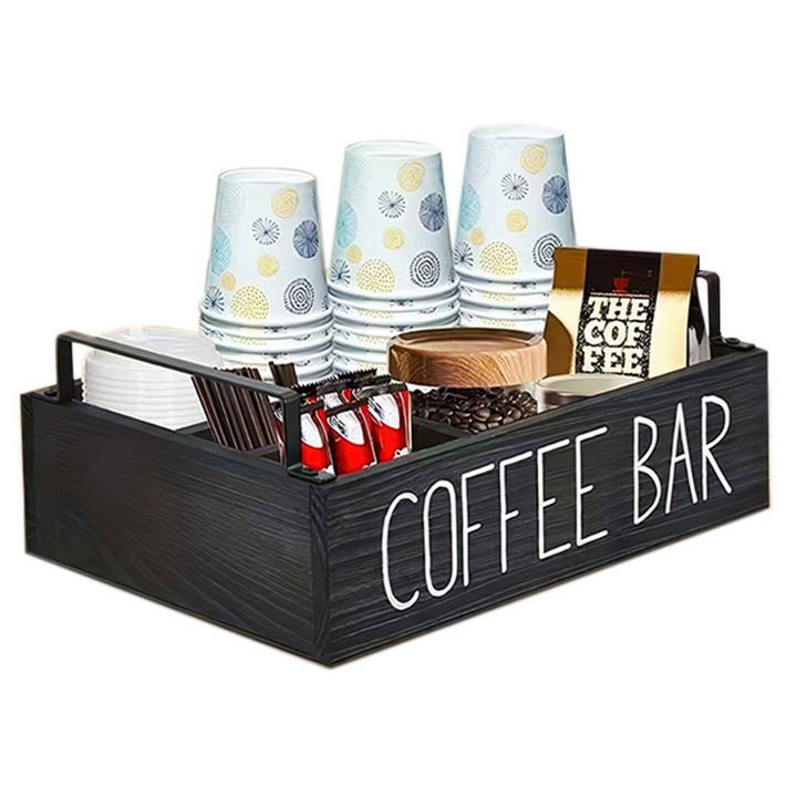 Luntim 원목 커피 정리함, 티박스 다용도정리함, 1개, 블랙