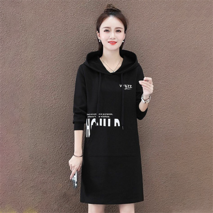 besteffie 빅사이즈원피스 여성용 후드 스웨트셔츠 원피스 긴팔 캐주얼 가을 겨울 편안한 미니 원피스 E28