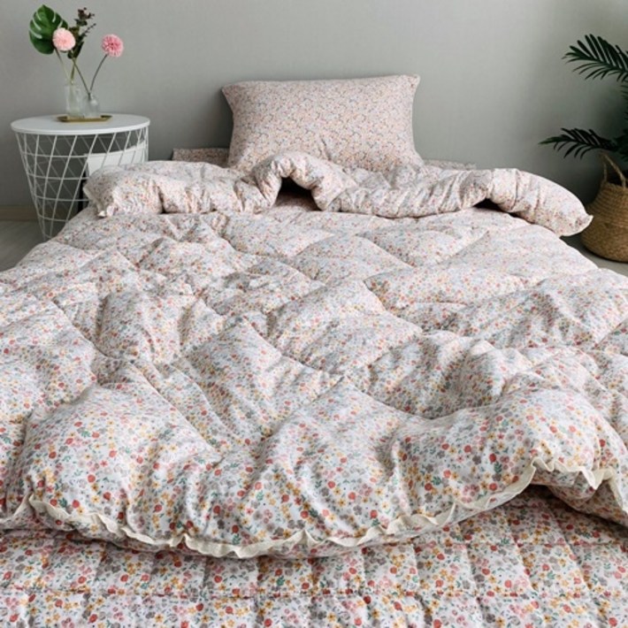 송화침장 먼지없는 따뜻한 세미마이크로 가벼운 겨울 차렵이불 두꺼운 꽃무늬이불 사계절 이불