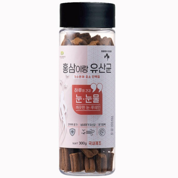 국내산제조 동물병원간식 홍삼이랑유산균 강아지 가수분해 영양간식 4종, 눈눈물, 300g, 1개