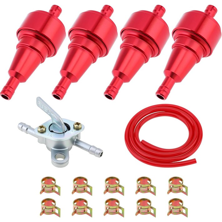 Windance 4Pcs 14인치 연료 필터 스위치 라인 교체 키트 1M 길이 316인치 ID 호스 T 오토바이 스쿠터 ATV 모페즈 트랙터 잔디 깎는 기계 보트 카트 빨간색