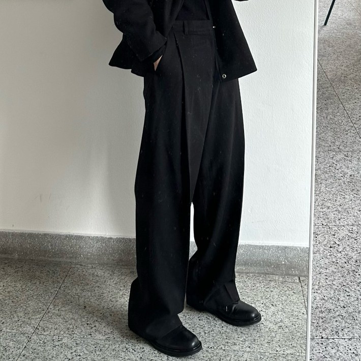 르위 뒷밴딩 와이드 벌룬 슬랙스 울 원턱 기모 롱팬츠 허벅돼 겨울바지