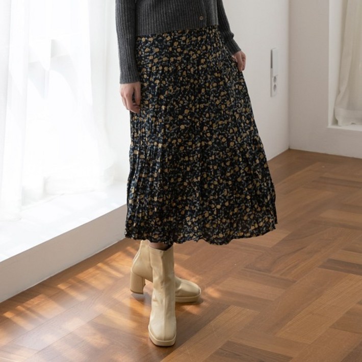 아틀리에 나인 플리츠 플로럴 밴딩 스커트SK4075