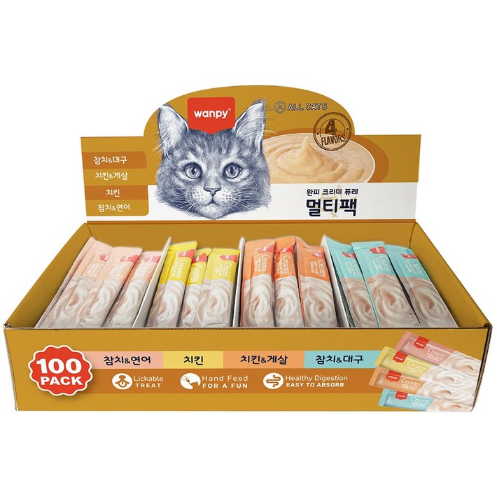 완피 크리미 퓨레 파우치, 100개, 14g, 혼합치킨연어대구치킨게살