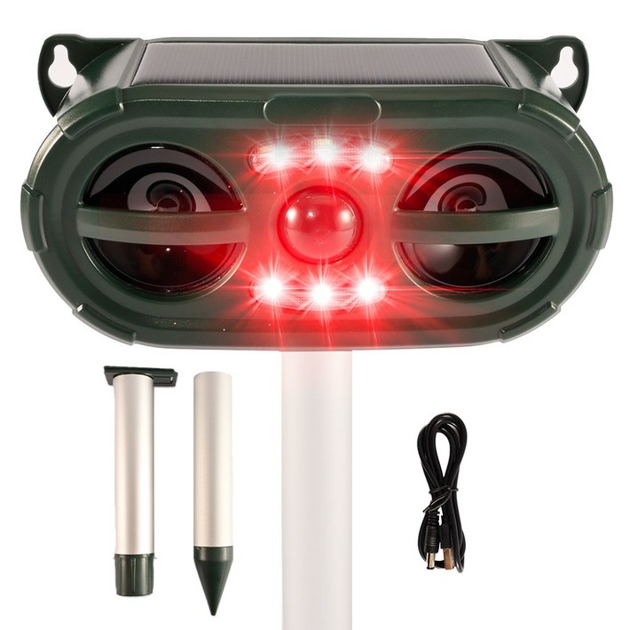 신품 두눈 강력 초음파 태양열 충전 야생동물 퇴치기 LED 경보음 kc인증 멧돼지 고라니 두더지