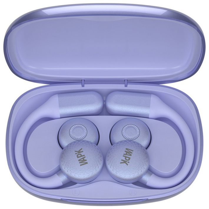 WAPIK 귀걸이형 오픈형 이어폰 R7 블루투스 6.0 ENC 노이즈 캔슬링 운동용 C타입, 퍼플, R7