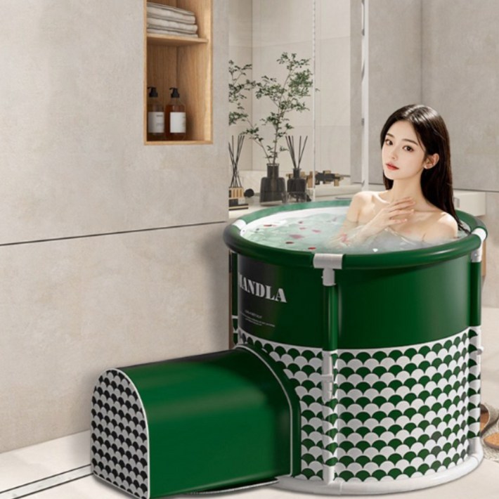LareinaT 성인 접이식 욕조 간이 이동식 반신욕조 원터치욕조 목욕탕, 1개, 그린