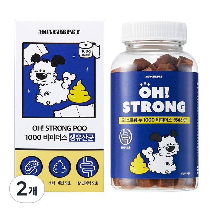 180g동물병원 입점 몽셰펫 강아지 생유산균 영양제, 2개, 장건강유산균, 120정