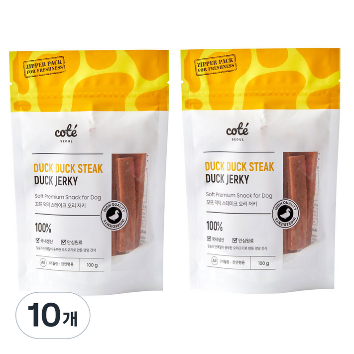 꼬뜨 강아지 덕덕 스테이크 저키 100g, 오리, 10개