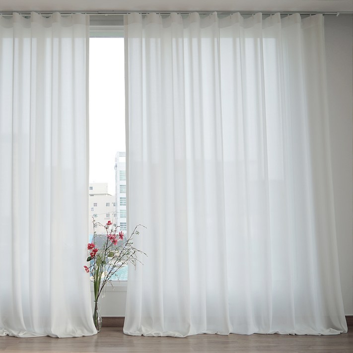 쉬폰 일자형 복층 롱 커튼 2개