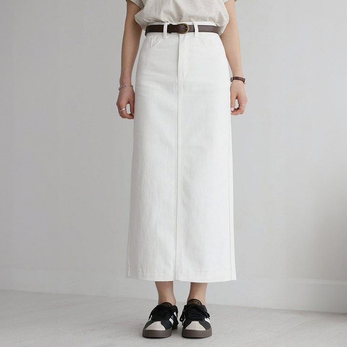 앤드스타일 여성용 2단기장 세미 H라인 뒷트임 코튼 스커트 264398