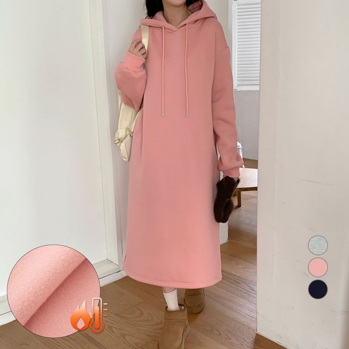 아피나르 여성용 루즈핏 기모 데일리 후드 롱 원피스 아피나르 여성용 루즈핏 기모 데일리 후드 롱 원피스