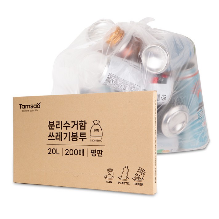 탐사 분리수거 쓰레기용 비닐봉투(투명), 20L, 200매 88