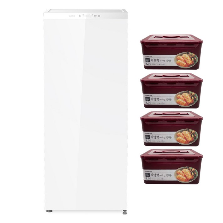 루컴즈 김치다움mini 122L 스탠드형 1도어 김치냉장고 락앤락 김치통 4p 세트 방문설치, 화이트, R123M01L
