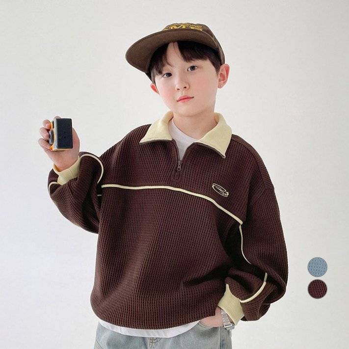 베리클로젯 남아동 크로플 반짚업 키즈 유아 주니어 아노락 긴팔 맨투맨