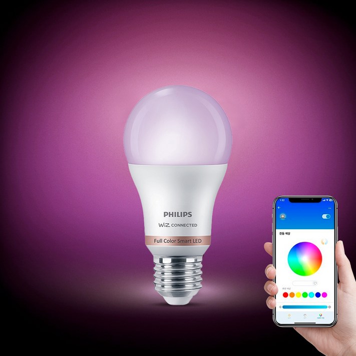 필립스 위즈 컬러 앰비언스 LED 스마트 전구 8.5W 필립스 위즈 컬러 앰비언스 LED 스마트 전구 8.5W