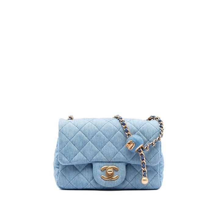 샤넬  중고 20212025 Mini Square Classic Denim Pearl Crush Single Flap crossbody bag