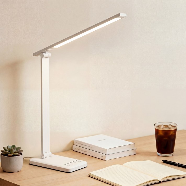 파페피 LED 학습용 스탠드 블루라이트 차단 시력보호 7단 밝기 5단 색온도 조절, 화이트