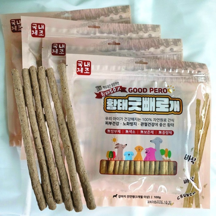 국내제조 애견간식 강아지 황태보양식 400g 굿빼로개 수제간식, 4개, 100g