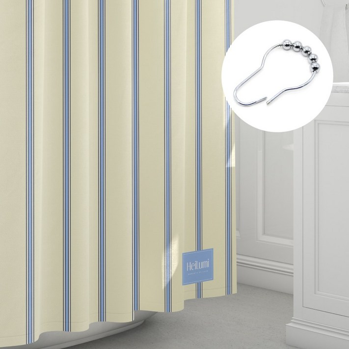 프리미엄 패브릭 방수 샤워 커튼  스텐 커튼 링 12p