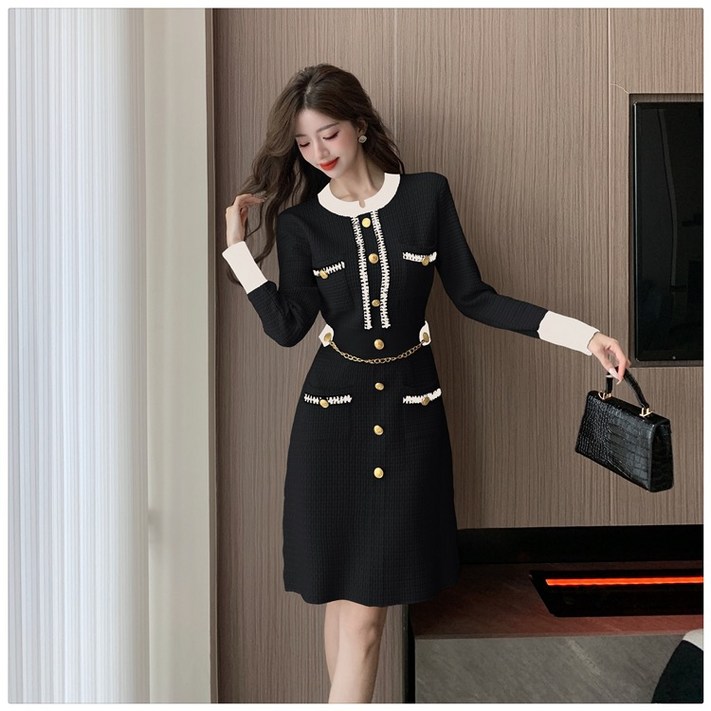 큐엘아리아 여성 하객룩 니트 슬림 원피스