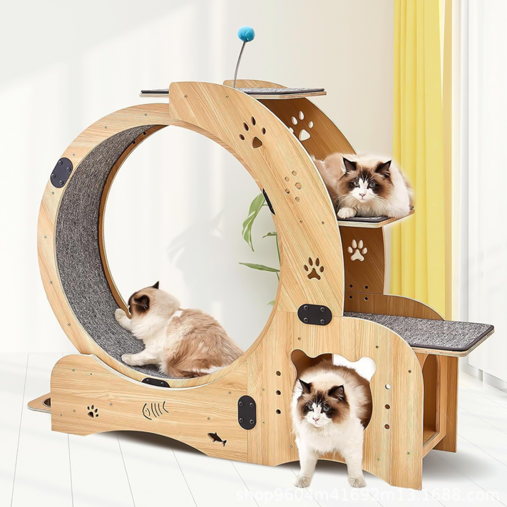 EVIO 다기능 무음 캣휠 캣타워, 1개, 원목색