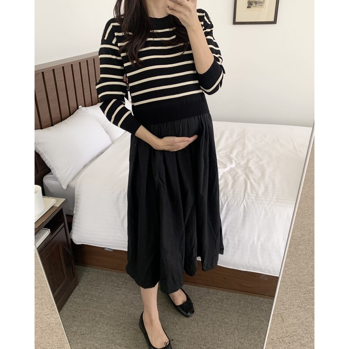 단가라 니트 플레어 원피스  임부원피스 임산부 임부복