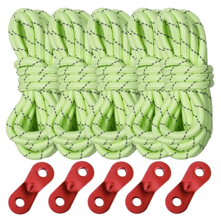 케이디 야광 캠핑 로프 스트링 타프 사이드용 6mm 5P, 네온 형광색