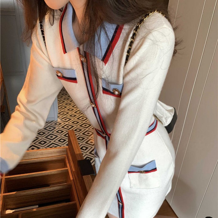 ForU 가을겨울 지금헤어지는중 송혜교 원피스 스타일 여성 니트 드레스 가을 2021 최신상 최신상 스타일 프랑스어 슬림 피트 하이 엔드 작은 흰색 드레스 빠른배송