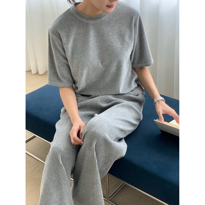 레이디라라 fw여성 벨로아 반팔 라운드 심플 티셔츠