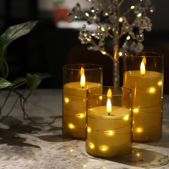 LED초 흔들리는 글라스 촛불 오브제 캔들 3개1세트 모든상품리모콘포함