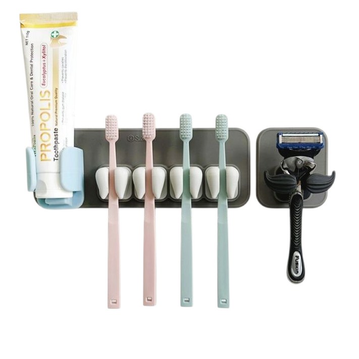 실리바스 욕실세트 치약걸이 칫솔걸이 면도기거치대 실리콘흡착, 1개, 그레이