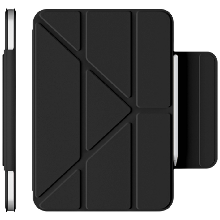AOUB 아이패드 보호 케이스 에어8 11M4 아이패드101112세대 Y자형 접이식 360도 회전 자동 수면 깨우기 기능 연필 보관용 초박형 자기 분리형 스탠드 무료 배송, 노블 블랙, 1개