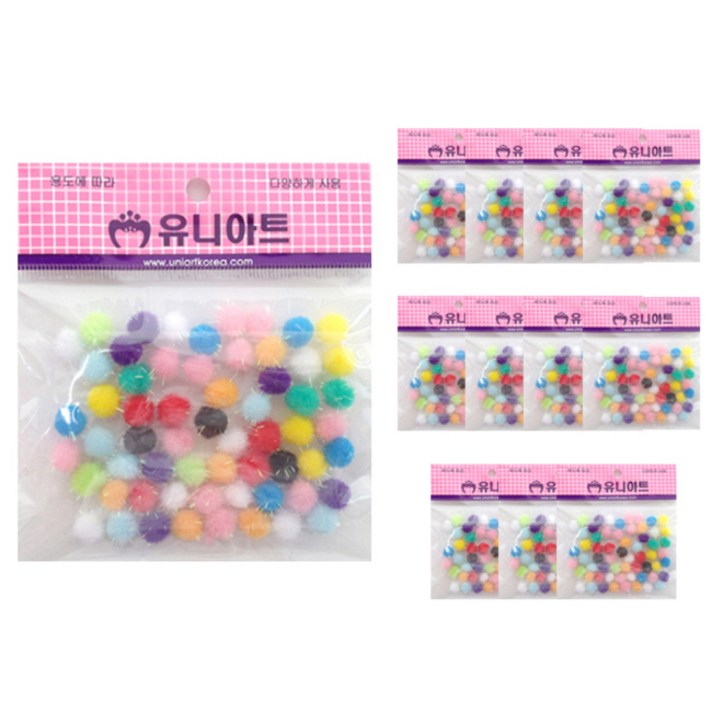 유니아트 1000 반짝이 퐁퐁 만들기 재료 15mm, 혼합 색상, 12개입
