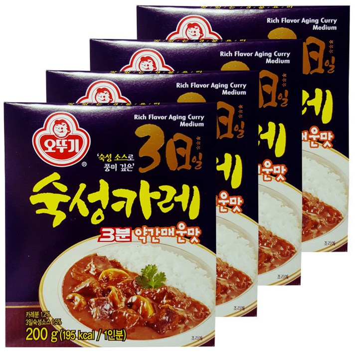 오뚜기 3분 3일 숙성카레 약간매운맛, 200g, 4개입