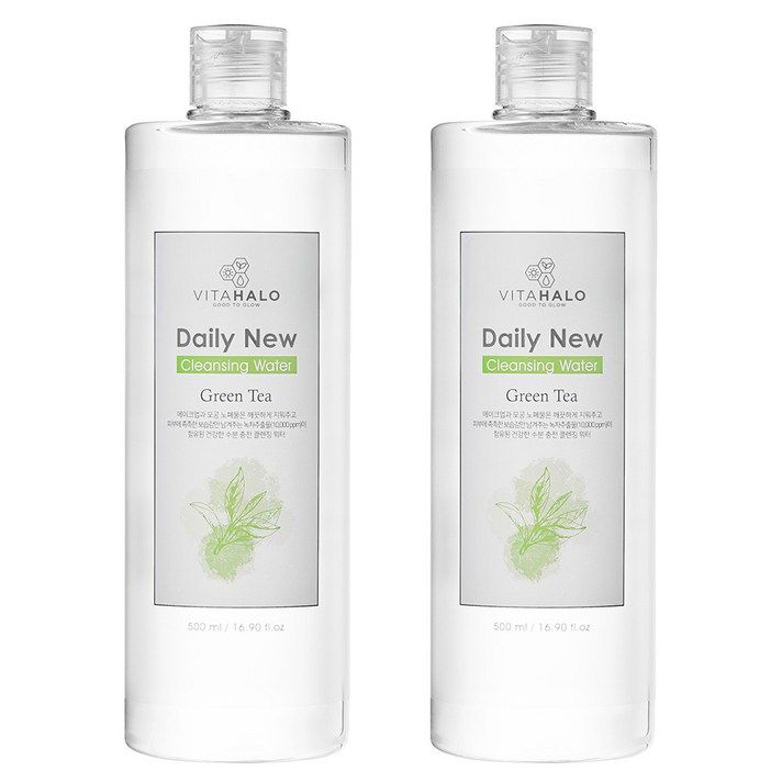 비타할로 데일리 뉴 제주 그린티 클렌징워터, 500ml, 2개입