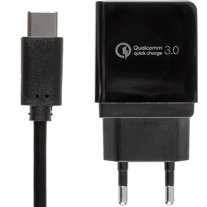 홈플래닛 퀄컴 공식인증 QC3.0 18W충전기 + 타입C케이블 1.2m 세트, 블랙