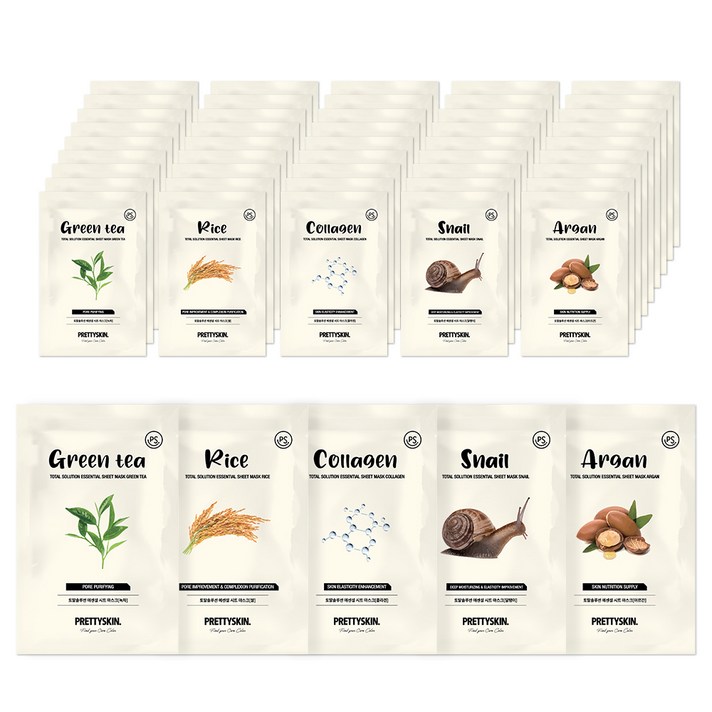 프리티스킨 토탈 솔루션 에센셜 시트 마스크팩 23g x 5종, 10세트