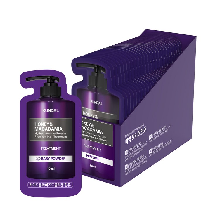 쿤달 허니 앤 마카다미아 헤어 트리트먼트 싱글파우치 베이비파우더향, 10ml, 30개입